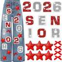 20 Pcs Senior Class of 2026 Glitter Jeans Patches with Sequined Bow Five Pointed Star Decorations Senior DIY Iron on Letters 2026 Craft Stickers for Jeans Gown Jackets(Red)