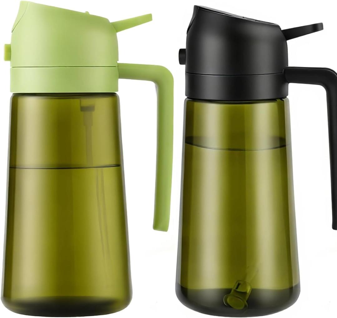 Aovdy 2PCS Oil Sprayer for Cooking 16oz,2 in 1 Olive Oil Dispenser and Oil Sprayer - 470ml Olive Bottle Spray and Pour - Glass Oil Dispenser for Kitchen Cooking Salad BBQ (Light-Proof -Black & Green)