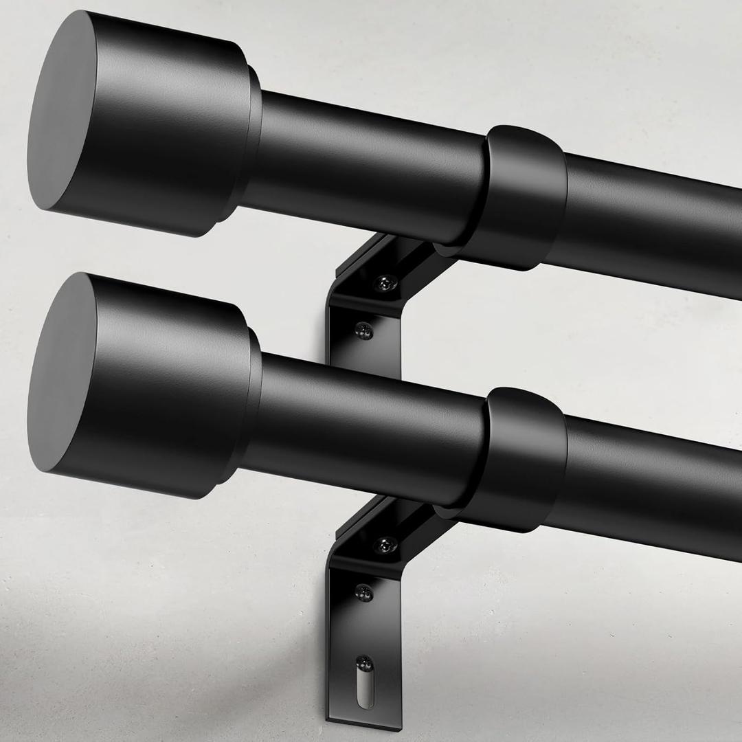 GEEBOBO 2 Pack Black Curtain Rods for Windows 48 to 84 Inch, 1 Inch Adjustable Heavy Duty Easy Install Curtain Rods Set for Outdoor, Patio, Farmhouse, Bedroom, Living Room (Black,30"-90",2 Pack) (30"-90"|2pack)