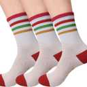 Retro Stripes Cotton Crew Socks for Women&Men - Soft Breathable Mid-Calf Socks,Durable Cushioned Sole for Daily Wear,Casual Outfits & All-Day Comfort (3 Pairs)