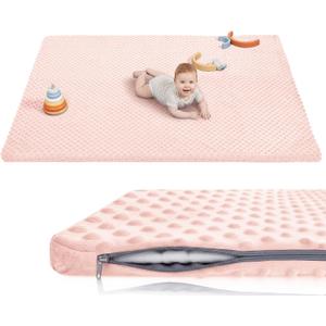 Baby Floor Play Mat for Playpen, Extra Thick 65x50 Inches Padded Mat with Ultra Soft 3D Minky Dot & Removable Washable Cover, Non-Slip & Safe for Crawling,Tummy Time,Infant/Toddler (Pink)