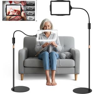 Hands-Free Floor Magnifying Glass with Light and Stand 48-LEDs Lighted Magnifying Lamp with 360 Flexible Gooseneck for Reading Close Work Repair Crafts