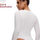 NANJI Long Sleeve Bodysuit for Women - Slim Fit Crew Neck Thong Body Suit, Stretch Double Lined Snap Tops, Casual Going Out (L)