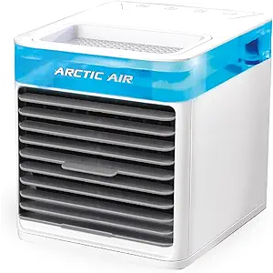 Arctic Air Pure Chill 2.0 Evaporative Air Cooler by Ontel  Powerful, Quiet, Lightweight and Portable Space Cooler with HydroChill Technology For Bedroom, Office, Living Room & More,Blue
