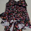 One Piece Swim Dress for Women Tummy Control Swimsuits V Neck Twist Front Swimdress Flowy Bathing Suit (X-Large, Black Red Floral)