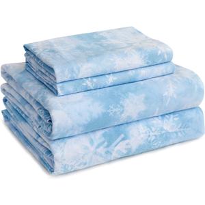 LONAVA 100% Cotton Flannel Sheet Set 4 Pieces, Heavy-Duty Fluffy Flannel Design, Thermal Lock Technology, 16 inch Deep Pocket Cozy Soft Bedsheets,(Full,Snowflake)