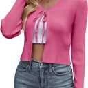 Womens Tie Front Cardigan Long Sleeve Rib Knit Shrug for Dress Sweaters Crop Tops (Small, Rose)