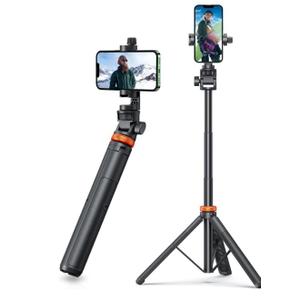 EUCOS 62" Phone Tripod, Tripod for iPhone & Selfie Stick Tripod, Extendable Phone Tripod Stand & Travel Tripod, Solidest Cell Phone Tripod Compatible with iPhone/Android (Inferno Mix Carbon Black)