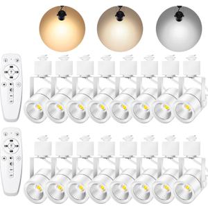 White Track Lighting Heads H Type LED Track Light Heads Dimmable Rail Ceiling Spotlight Fixtures Accent Art Task,2700K-6500K Stepless Dimming,Flicker Free CRI90+ 2410W 1000LM,16 Pack