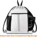 BeeGreen White_Drawstring_Backpack_Bag_Sports_Gym_Backpack with Shoe Compartment and Two Water Bottle Holder for Men Women Large String Athletic Sackpack Workbag White