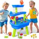VATOS 3-Tier Sand Water Table for Toddlers, 36-Piece Kids Water Table Splash Pond Toys Set for Outside Outdoor Backyard, Toddlers Activity Sensory Water Play Table Summer Toys for Boy, Blue