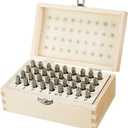 Amazon Basics Metal Alphabet and Number 36-pc Stamp Kit with Wood Case, 4/25 inch