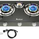 Propane Stove 3 Burner Gas Stove 32000 BTU Auto Ignition Tempered Glass LPG Cooktop with CSA Hose for Outdoor Cooking, Emergency