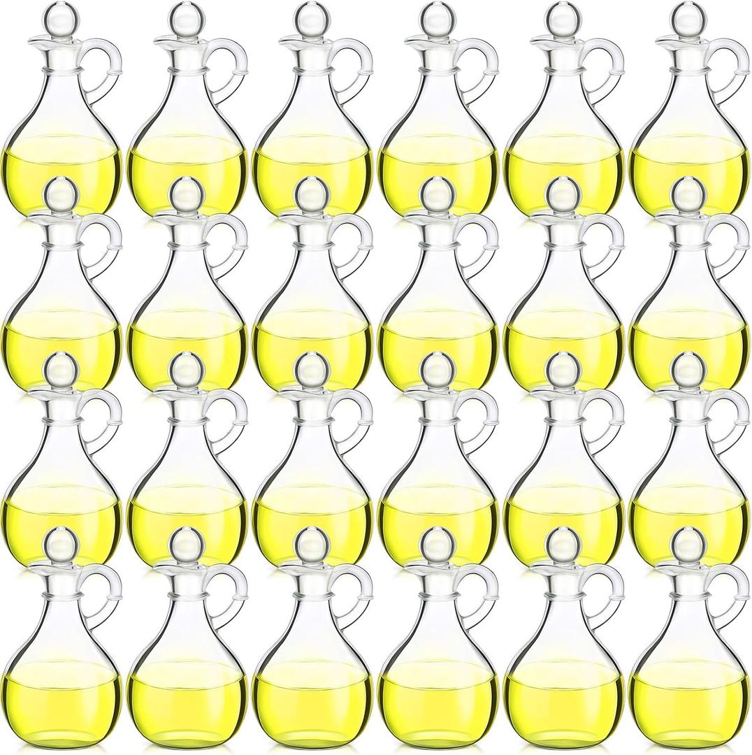 Zopeal 24 Pcs 12 oz Glass Oil Cruets with Stopper Bottle Vinegar Dispenser Small Salad Dressing Container Round Jar Glass Serving Syrup Bottles with Handle for Sauce Water Olive Oil