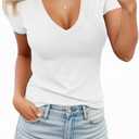 Womens Summer Sexy Short Sleeve Tshirt Tops Deep V Neck Shirts Casual Slim Fit Basic T-Shirt Tee (Medium)
