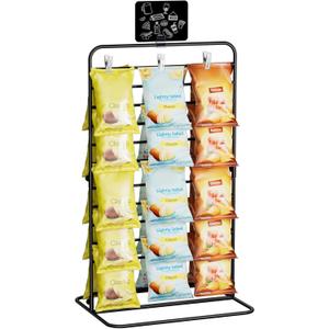 Nuovoware Chip Rack Display Stand, 11-Row Chip Bag Holder with 60 Clips, Potato Chip Rack Hanging Candy Display Organizer for Concession Stand, Retail, Party, Countertop with Display Label, Black