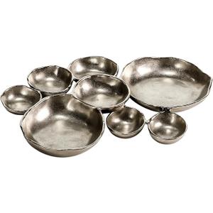 9 Cluster Decorative Bowls Bright Silver Snack Tray Bowl Chip & Dip Serving Piece Strong Brass Centerpiece Beautiful Room Accent & Entertaining Parties Home Decor Wedding Gifts 22 Inch Decorative Gift