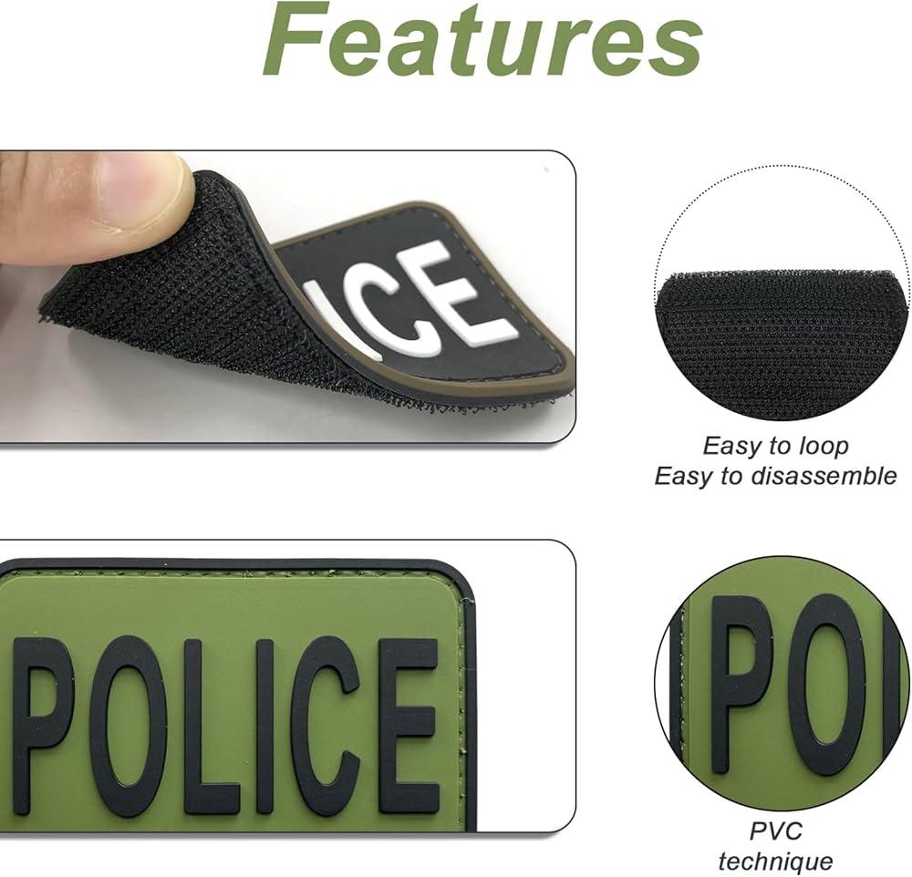 uuKen 3Pcs PVC Police Patch with Hook Fastener Back OD Green for Hats Caps Vests Clothing Bags Backpacks (3 Pack, 1Pcs 4" x 1.4", 1Pcs 6" x 2", and 1Pcs 8.5" x 3")