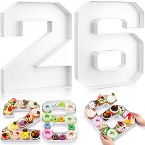 CroBlissful 2 Pcs 13.7" 26 Cardboard Charcuterie Numbers Fillable Graduation Board Number Large Fillable Numbers 2026 Letters Trays for Food Chocolate Candy School Congrats Grad Party Supplies(White)