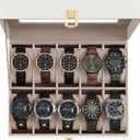 SONGMICS Watch Box, 10-Slot Watch Case Organizer with Large Glass Lid, Removable Pillows, Gift for Loved Ones, Cloud White Synthetic Leather, Cappuccino Beige Lining UJWB010W01