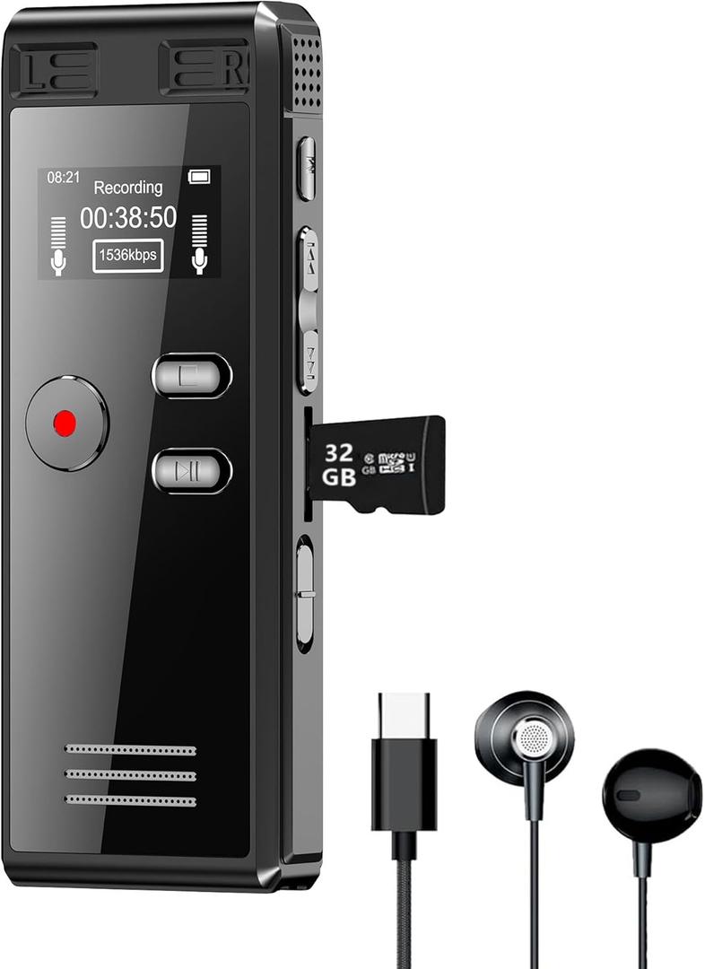 32GB Digital Voice Activated Recorder with Playback - 2776 Hours Audio Recording Device, 3072Kpbs HD Dual MIC Tape Recorder Device for Lecture A-B Repeat, MP3 Player, Password,32GB TF Card Included