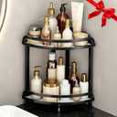 Black Bathroom Counter Organizer XL Corner Shelf, 2-Tier Bathroom Organizers Countertop, Large Capacity Corner Kitchen Storage, Skincare Makeup Vanity Tray, 9''L x 9''W x 13.8''H