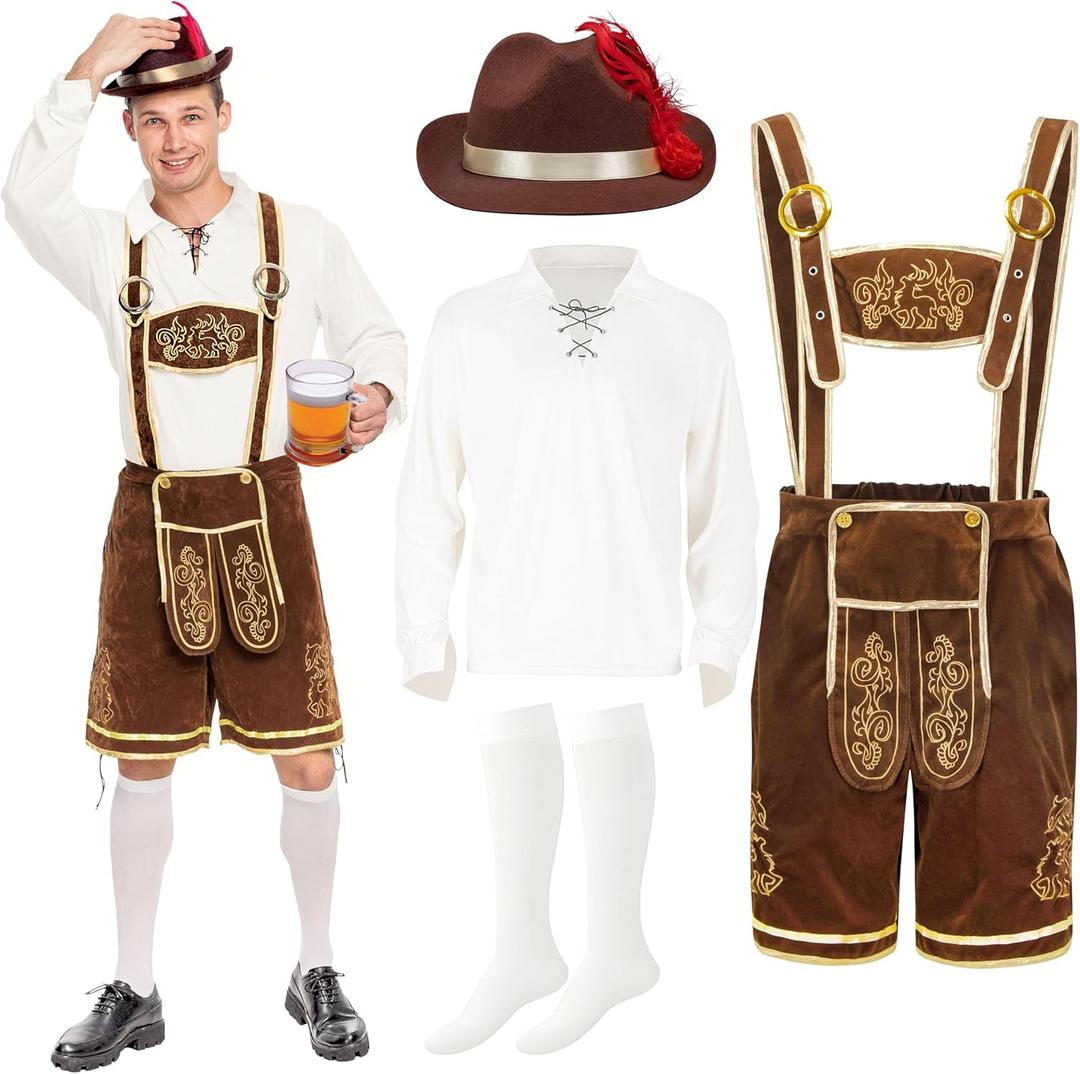 Spooktacular Creations Mens German Bavarian Oktoberfest Costume Set, Beer Costume Hat for Adults Halloween and Beer Festival (Large, Brown)