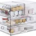 ZHIAI Stackable Storage Box, Acrylic Organizer, Cosmetic Organizer for Cosmetics and Beauty Products for Dressers, Bathrooms, Cabinets, Bedrooms and Home Organization 4 Piece Set
