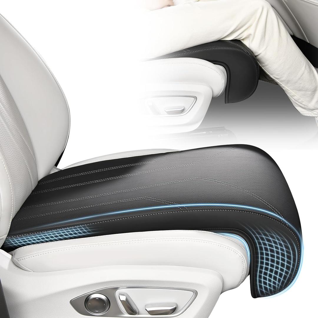 FLORICH Car Seat Extender Leg Extender Support Cushion for Driver Seats Office Chair, Leather Carseat Leg Support for Long Drivers Universal Car Seat Cushion Legs Rest Pads-Light Black