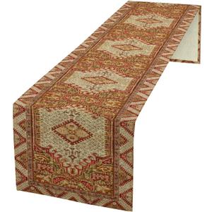 Boho Bohemia Style Orange Table Runner, Country Rustic Farmhouse Magical Abstract Print Pattern for Home Kitchen Table Decor Dining Coffee Room Garden Party Decor 13x36''