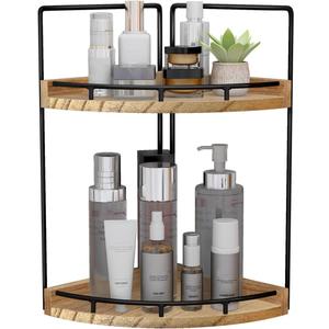 Dorhors 2-Tier Bathroom Counter Organizer,Vanity Counter Corner Shelf, Skincare, Wood Countertop Bathroom Storage and Organization for Kitchen (Brown)