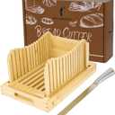 Mosomboo Bamboo Bread Slicer for Homemade Bread with Serrated Knife and Crumb Tray - Foldable and Adjustable Loaf Cutter, 3 Slice Thickness, Bamboo Bread Cutter for Homemade Bread, Cakes, Bagels