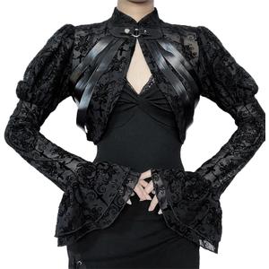 Women Gothic Crop Top Grunge Black Cover Up Cardigan Y2k Cropped Shirts L
