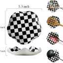 Spoon Rest for Stove Top, 5.3in Checkered Spoon Holder Utensil Rest, Ceramic Spoon Rests for Coffee Bar, Kitchen Gadget Cooking Gift for Housewarming (Black & White Pattern)