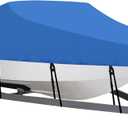 OutdoorLines Waterproof Boat Cover 16-18.5 Ft Long Blue - Heavy Duty UV Resistant Trailerable for V-Hull, Tri-Hull, Bass, Runabout, Fish & Ski, Pro-Style Fishing