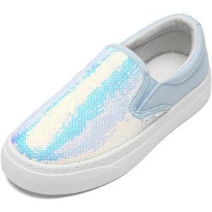 Toddler Girls and Boys Sneakers Canvas Low Top Slip On Casual Sparkle Sequins Walking/Running Shoes (10 Little Kid, Blue)