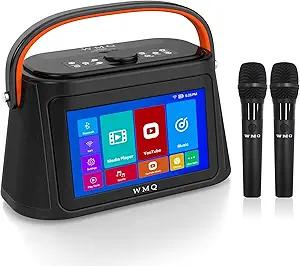 WMQ Karaoke Machine with 32GB Android Tablet, Smart Portable Karaoke Speaker with 10.1" Lyrics Touch Display and 300W Peak Power, 2 Wireless Mics, Professional Party Speaker for Gatherings