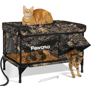 Weatherproof Heated Cat House for Outdoor in Winter, Heated Cat Bed Kitty Shelter with Cat Heating Pad, Insulated & Safe Escape Door, Warm House for Outside Stray Cat(Leaf Color, 17.7"x25.5"x17.9")