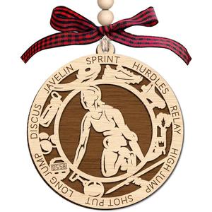 2 x Track And Field Girl Wooden Ornament Layer - Christmas Tree Hanging Decoration - Rustic Farmhouse Holiday Ornament - Unique Double Layer Wood Ornament For Female Athlete Runner Appreciation Decoration