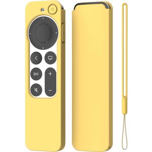 K TOMOTO Compatible with Apple TV 4K Siri Remote Case 2021, Silky-Soft Anti-Slip Protective Silicone Cover for Siri Remote Control 2nd Generation [Lanyard Included], Yellow