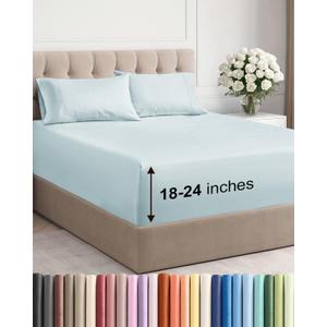 Extra Deep Pocket Full Sheets - 4 Piece Breathable & Cooling Bed Sheets - Hotel Luxury Bed Sheet Set - Soft, Wrinkle Free & Comfy - Easily Fits Extra Deep Mattresses - Deep Pocket Ice Blue Sheets Set