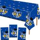 STARSIDE Set of 3 Plastic 2025 Graduation Tablecloth,54"x108" Graduation Party Table Decorations,Congrats Grad Disposable Tablecovers for Congrats Grad Party Supplies (Blue)