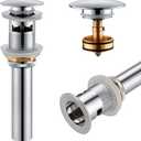 KOKOSIRI Bathroom Sink Drain with Detachable Hair Catcher, Polished Chrome Pop Up Sink Drain with Strainer Basket Anti Clogging for Vanity Vessel Sink with Overflow, C1001CH