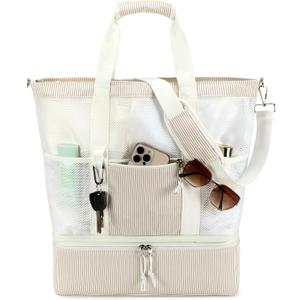 Bluboon Mesh Beach Tote Bag with Cooler Compartment Insulated Detachable Picnic Bag with Zipper and Pocket Pool Bag for Women