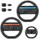 2 x PAWDIARY Steering Wheel Compatible with Switch 2 Controller Handle, Comfort Grip Switch 2 Racing Wheel Accessories with 4 Thumb Caps, Game Racing for Nintendo Switch 2 Wheels (Black x2)