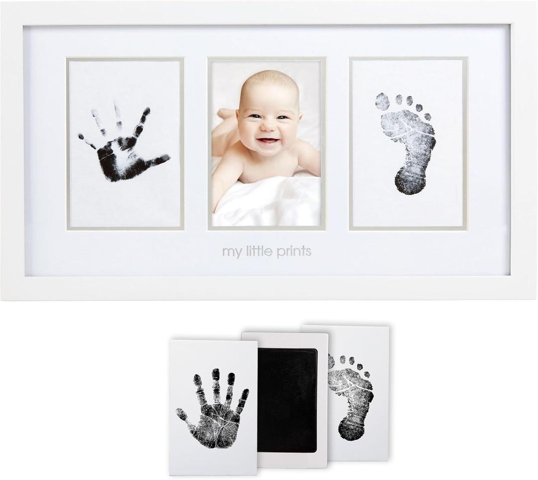 Pearhead Baby Hand and Footprint Kit - Inkless No Mess Clean-Touch Ink Pad, Newborn Keepsake Frame, Nursery Decor Essentials, Perfect Shower Gift for Boys and Girls, White (17 x 9.5)