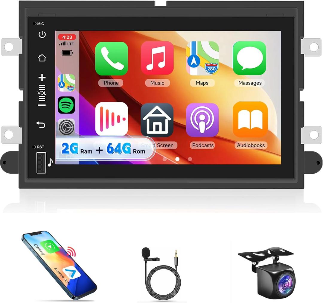 2G+64G Android Car Radio for Ford F250 F150 F350 2004-2014, Rimoody Car Stereo with Carplay Android Auto 7 inch Touchscreen GPS Navigation Mirror Link Bluetooth FM/RDS SWC USB Backup Camera