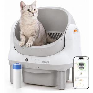 ABRCT Open Top L1 Self Cleaning Litter Box,Electronic Hands-Free,Smart Robot,Automatic Cleaning Litter Box-App Control & Safe Anti-Pinch,with Safety Sensors & Liner for Small & Medium-sized Cats,White