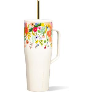 Corkcicle Rifle Paper 30oz Tumbler With Handle, Garden Cream Floral, Reusable Water Bottle, Triple Insulated Stainless Steel Travel Mug, BPA Free, Cold 12 Hours, Tumbler with Lid and Straw