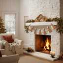 Wood Star Top Christmas Tree Christmas Garland Rustic Wood Chain with Wooden Bead Hanging Decorations for Mantle Wall Window Door Winter Home Xmas Tree Decor Holiday Crafts